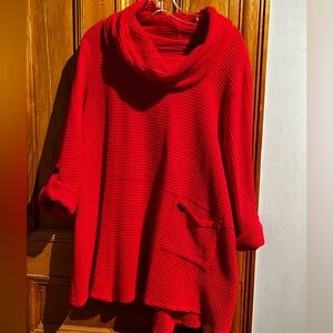 Asymmetrical tunic with oversized turtleneck